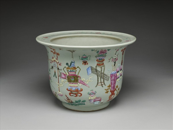 五彩博古圖花盆