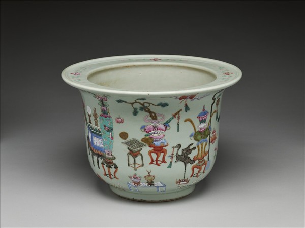 五彩博古圖花盆