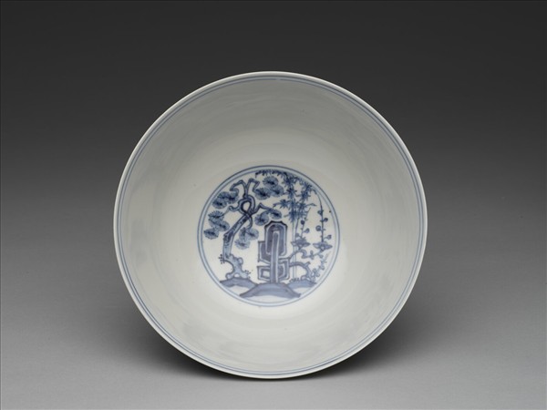 青花歲寒三友圖碗