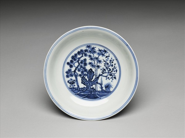 青花歲寒三友圖盤