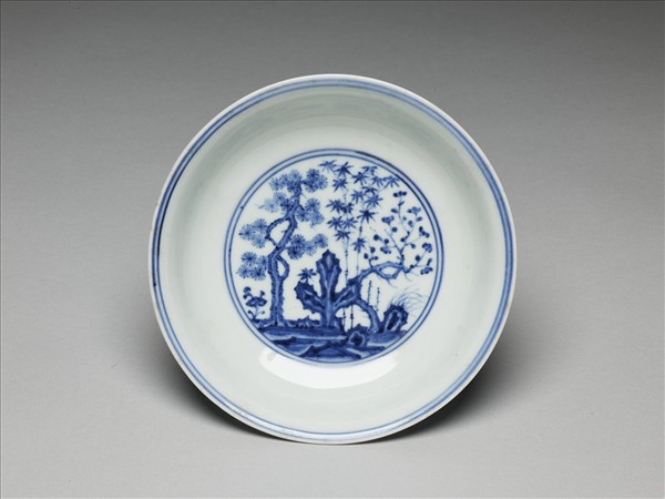 青花歲寒三友圖盤