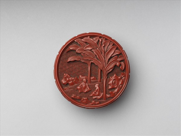 剔紅山水人物圓盒