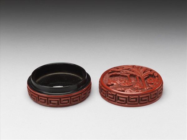 剔紅山水人物圓盒