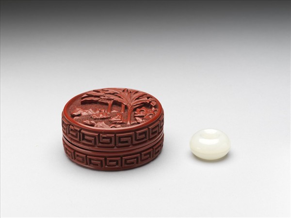 剔紅山水人物圓盒