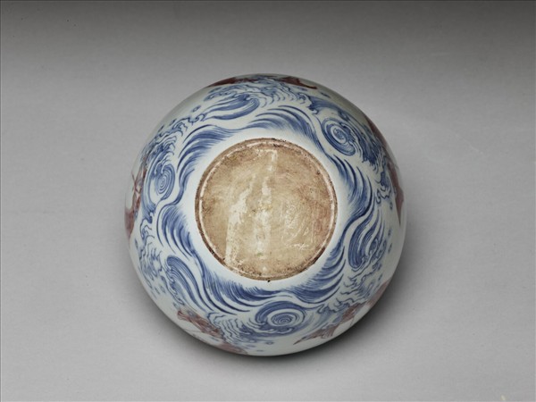 青花釉裡紅魚龍紋蓋罐