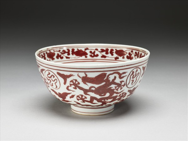 描紅五龍碗