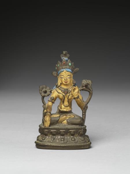 鍍金漢式亭閣式龕-內供銀泥金度母像