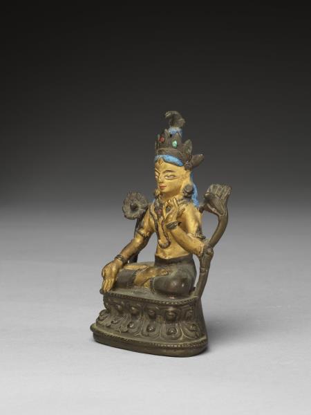 鍍金漢式亭閣式龕-內供銀泥金度母像