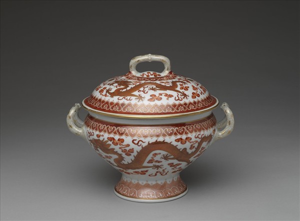 紅彩描金雙龍戲珠紋蓋罐