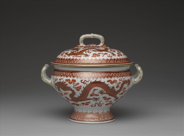 紅彩描金雙龍戲珠紋蓋罐