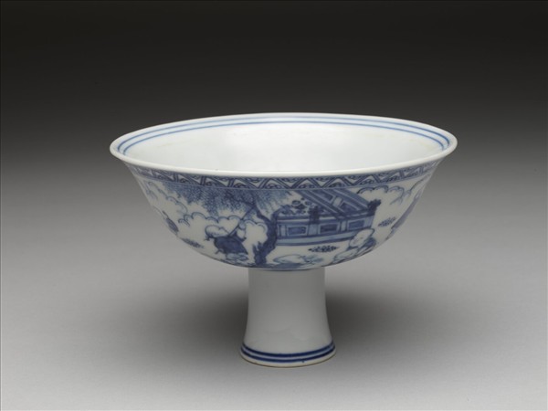 青花嬰戲圖高足碗