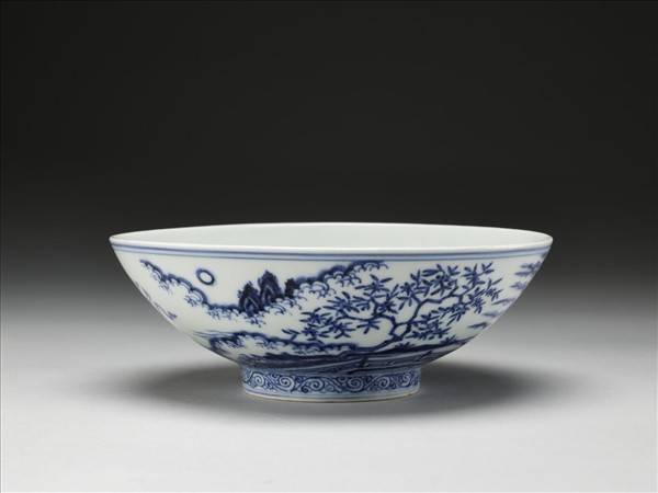 青花山水仙人圖碗