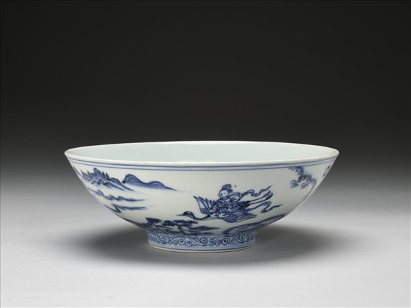 青花山水仙人圖碗