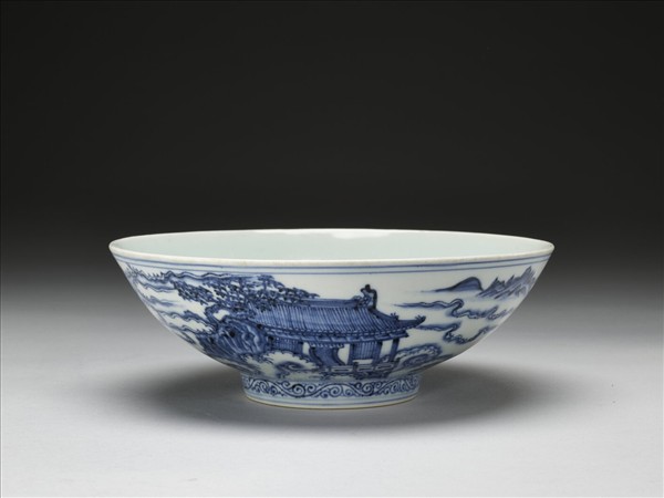 青花山水仙人圖碗