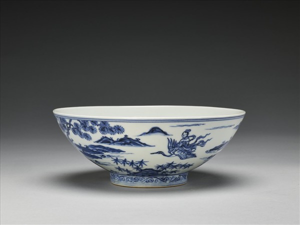 青花山水仙人圖碗