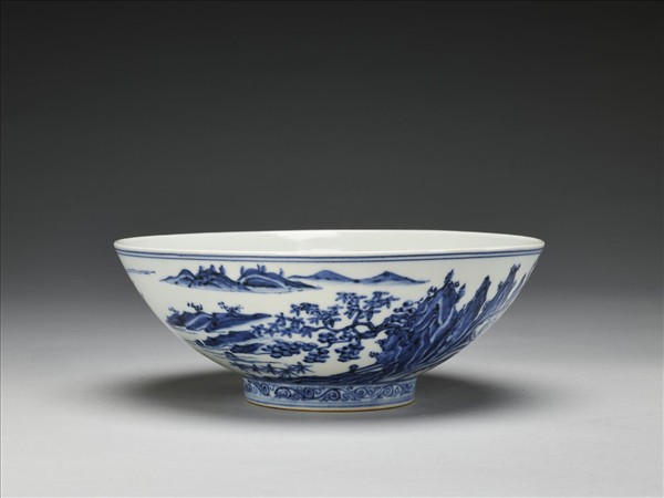 青花山水仙人圖碗