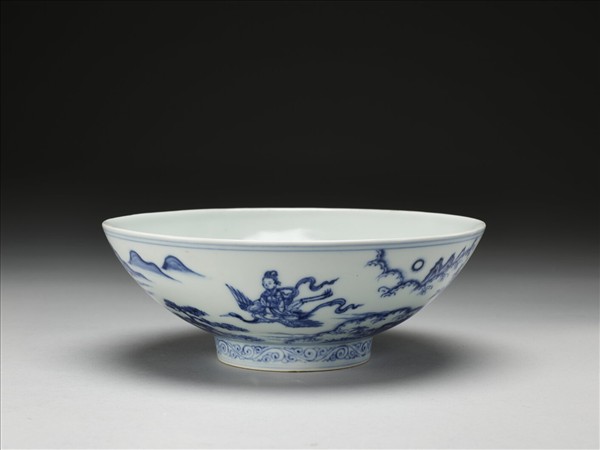 青花山水仙人圖碗