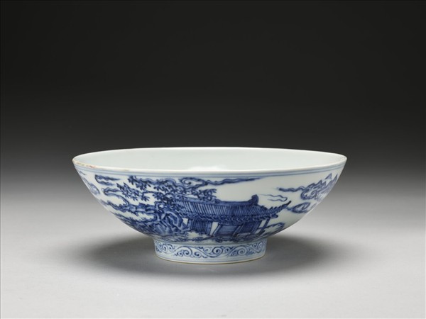 青花山水仙人圖碗