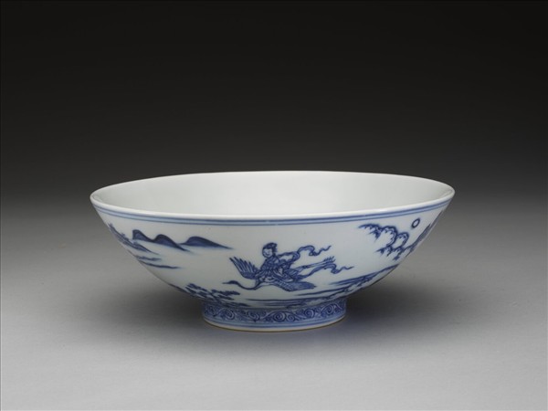 青花山水仙人圖碗