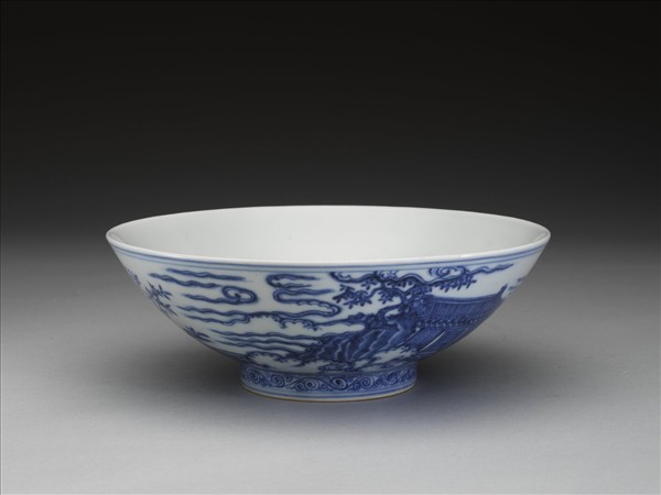 青花山水仙人圖碗