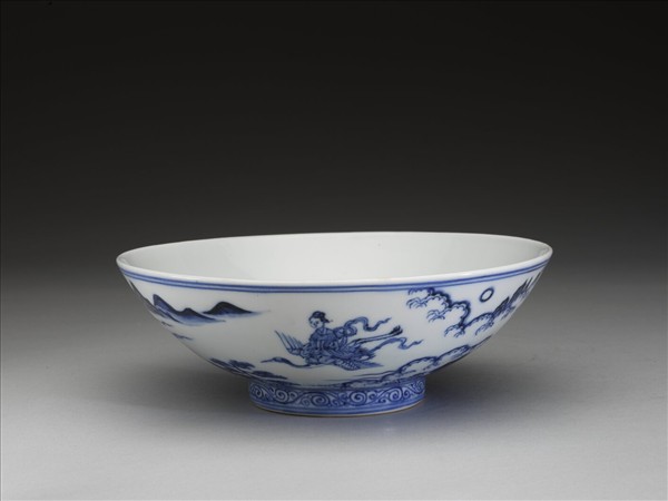 青花山水仙人圖碗