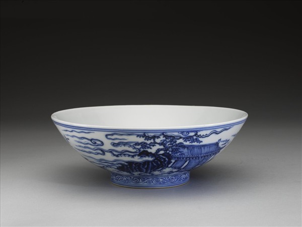 青花山水仙人圖碗