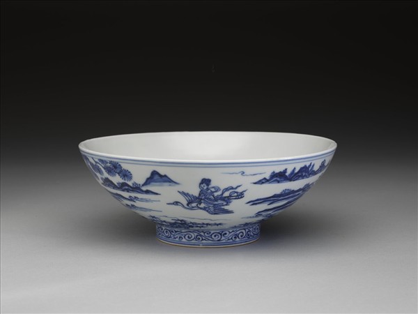 青花山水仙人圖碗