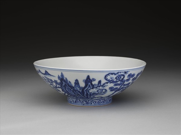 青花山水仙人圖碗