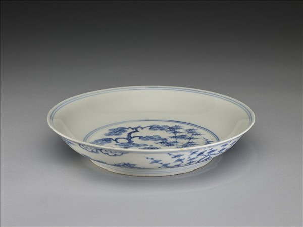 青花歲寒三友圖盤