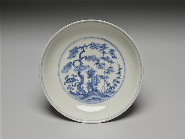 青花歲寒三友圖盤
