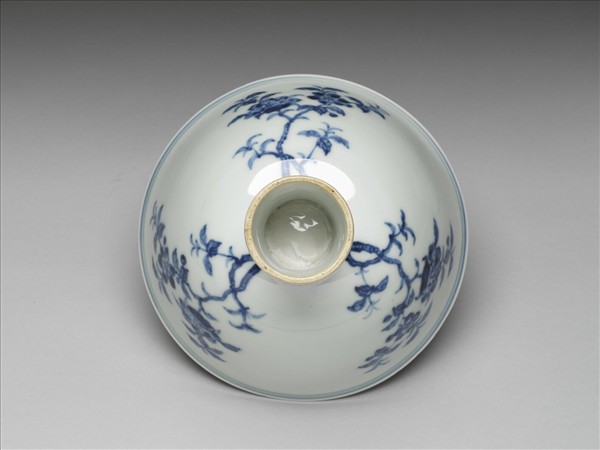 青花茶花紋高足碗