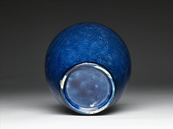 藍釉鳳凰仙鶴紋罐