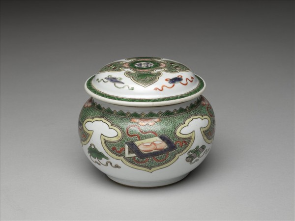 五彩博古圖蓋罐