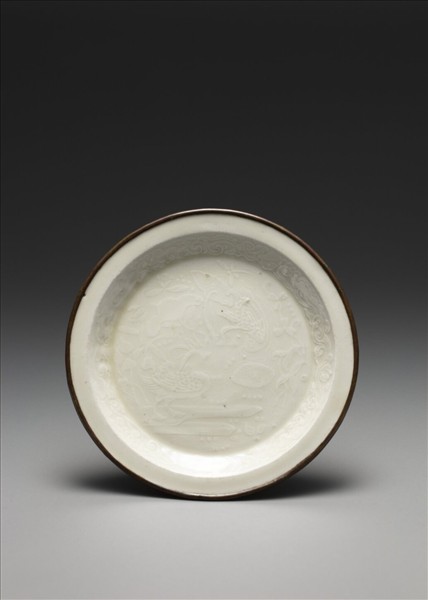 定窯 白瓷印花鴛鴦紋盤