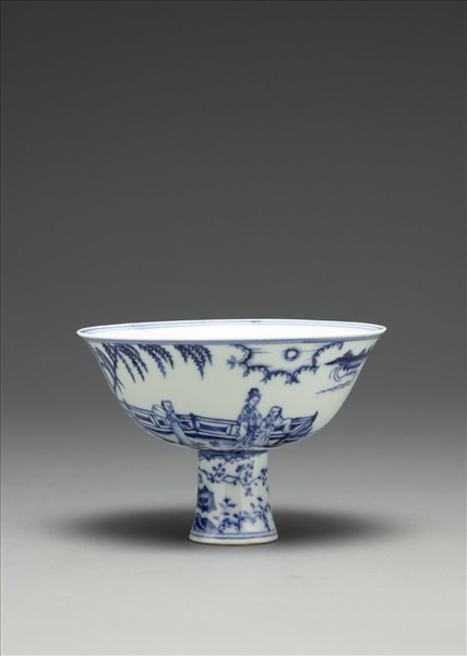 青花〈海棠〉詩意圖高足碗