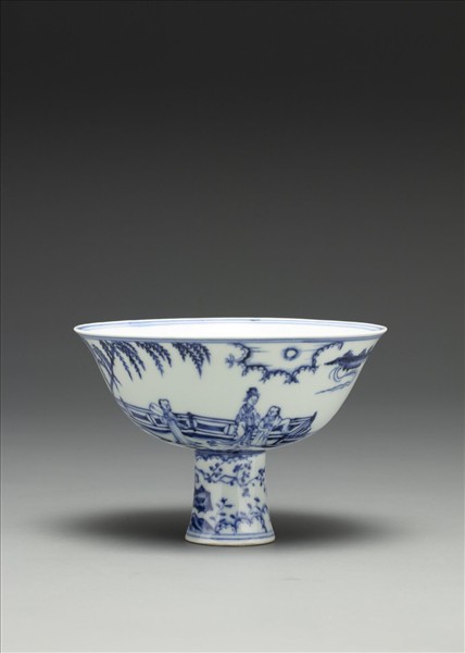 青花〈海棠〉詩意圖高足碗