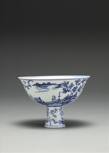 青花〈海棠〉詩意圖高足碗