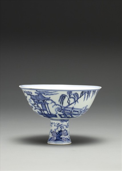 青花〈海棠〉詩意圖高足碗