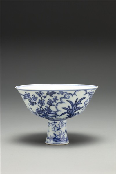 青花〈海棠〉詩意圖高足碗