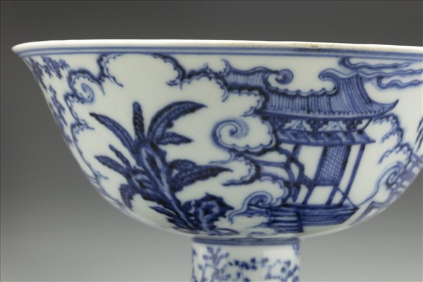 青花〈海棠〉詩意圖高足碗