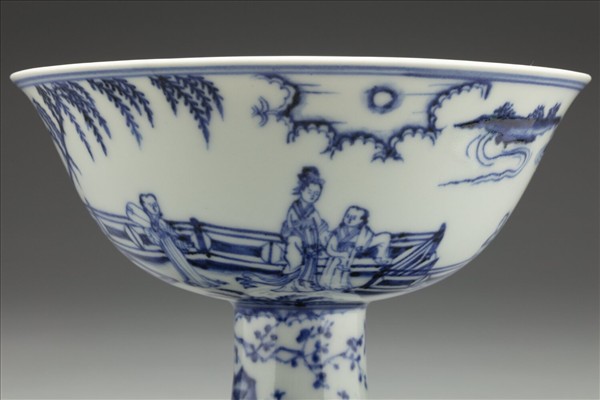 青花〈海棠〉詩意圖高足碗