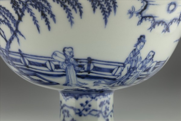 青花〈海棠〉詩意圖高足碗