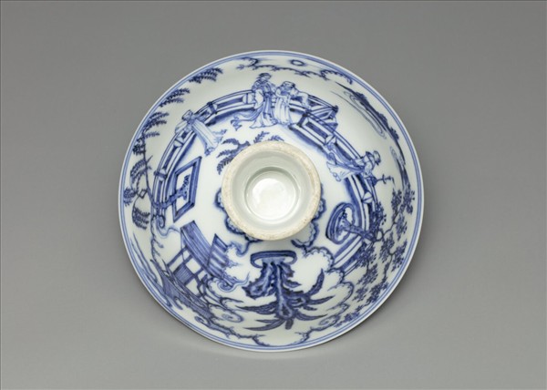 青花〈海棠〉詩意圖高足碗