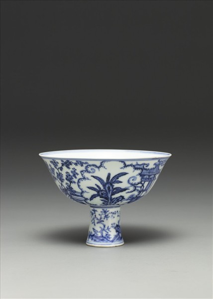 青花〈海棠〉詩意圖高足碗