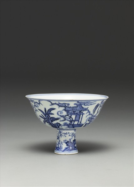 青花〈海棠〉詩意圖高足碗