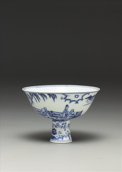 青花〈海棠〉詩意圖高足碗