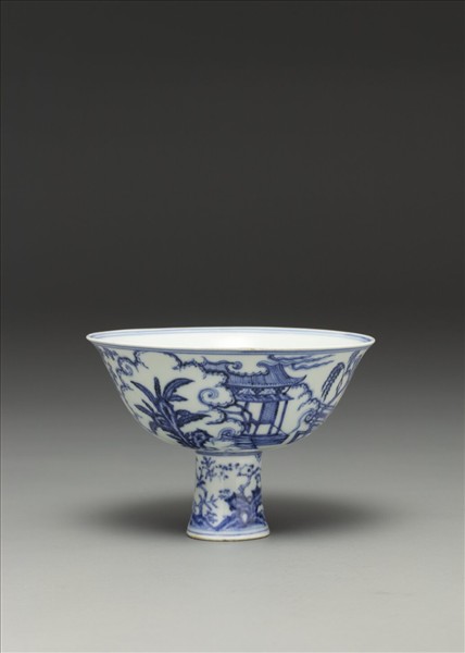 青花〈海棠〉詩意圖高足碗