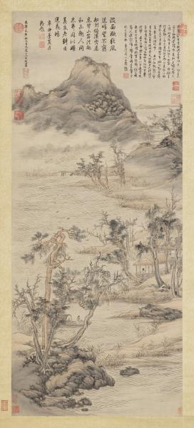 明王紱秋江泛艇　軸