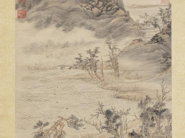 明王紱秋江泛艇　軸