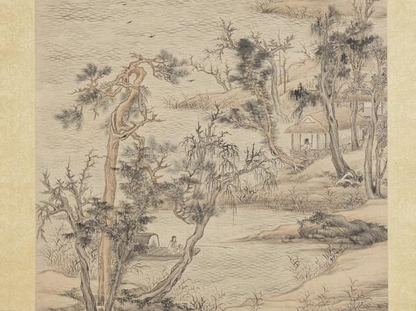 明王紱秋江泛艇　軸